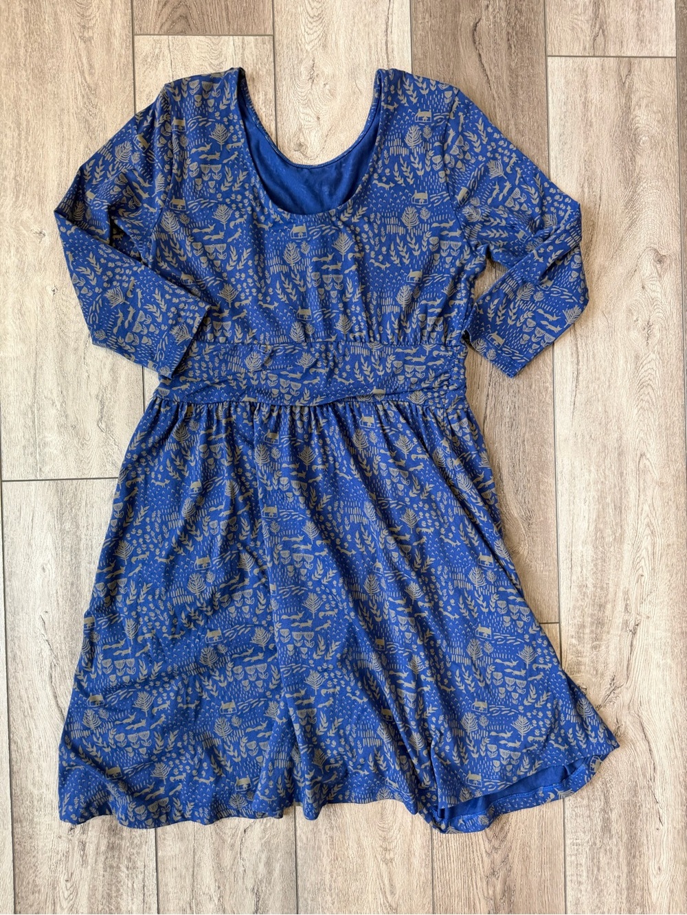 Mata Traders- Woodlands Theme Organic Cotton Blue Dress with Tan Nature Print - Picture 5 of 6